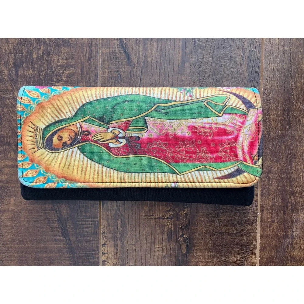 Our Lady of Guadalupe Long Wallet Floral Fabric Snap Closure Made in USA